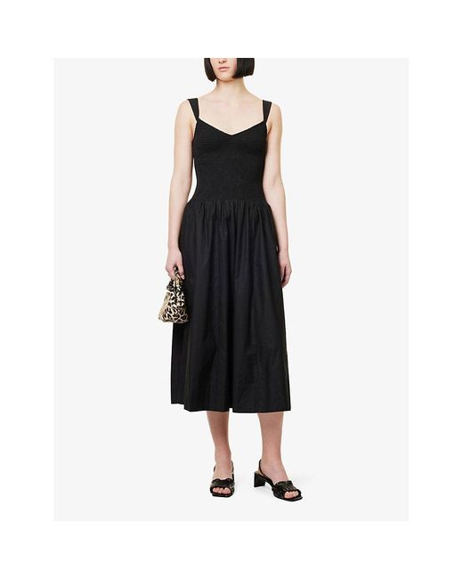 Reformation Black Sariah Stretch-organic Cotton Midi Dress