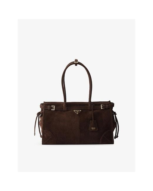 Prada Black Bonnie Large Suede Top Handle Bag