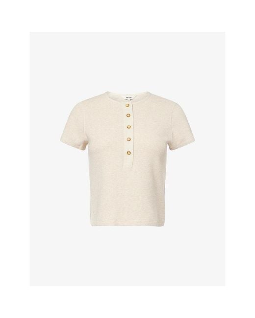 ME+EM Natural Waffle Short-Sleeve Cotton Top