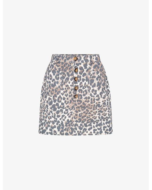 OMNES White Nancy Leopard-print Organic-cotton Mini Skirt