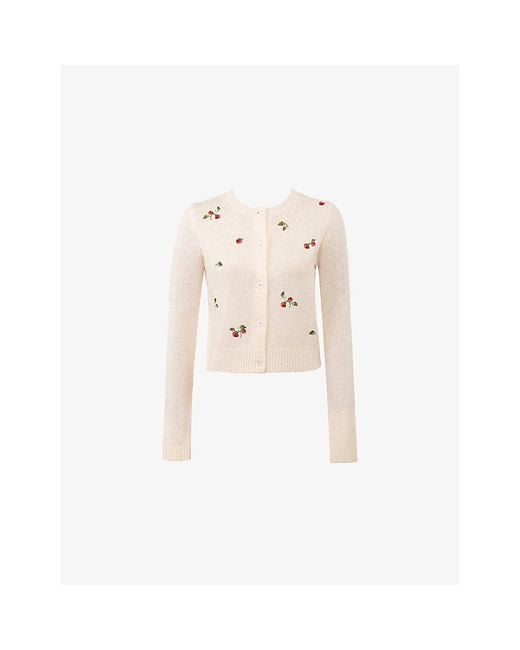 House Of Cb Natural Evelina Strawberry-Embroidered Wool Cardigan