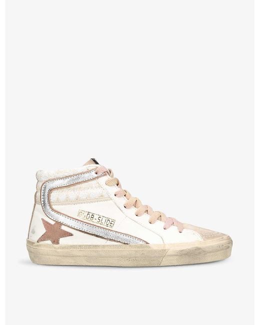 Golden Goose Deluxe Brand Natural Slide 11718 Branded Leather High-top Trainers