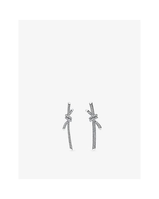 Tiffany & Co Metallic Tiffany Knot 18Ct- 0.45Ct Pavé Diamond Drop Earrings