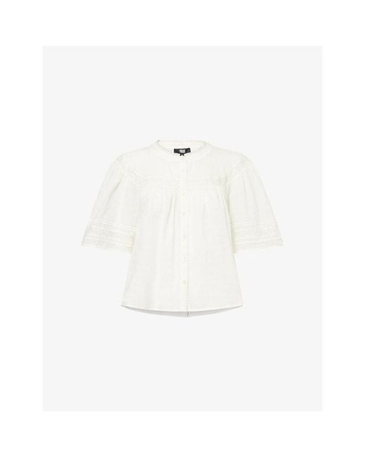 PAIGE White Pasadena Lace-Insert Cotton Blouse