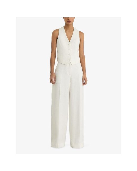Reiss White Alyx Wide-Leg Linen-Blend Trousers