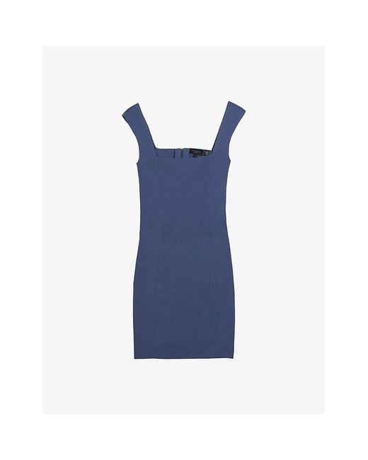 Ted Baker Blue Imojen Square-neck Slim-fit Stretch-knit Midi Dress