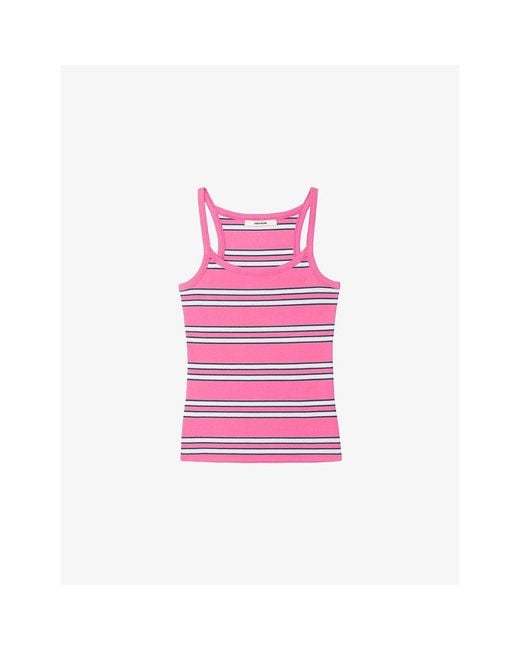 Zadig & Voltaire Pink Albao Striped Cotton Tank Top