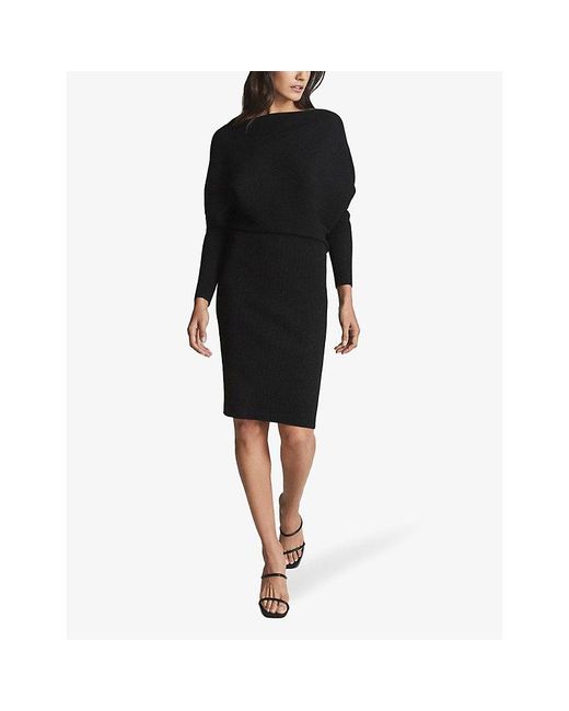 Reiss Black Lara Off-The-Shoulder Stretch-Knit Midi Dress