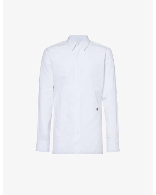Givenchy White 4g Logo-embroidered Slim-fit Cotton-poplin Shirt for men