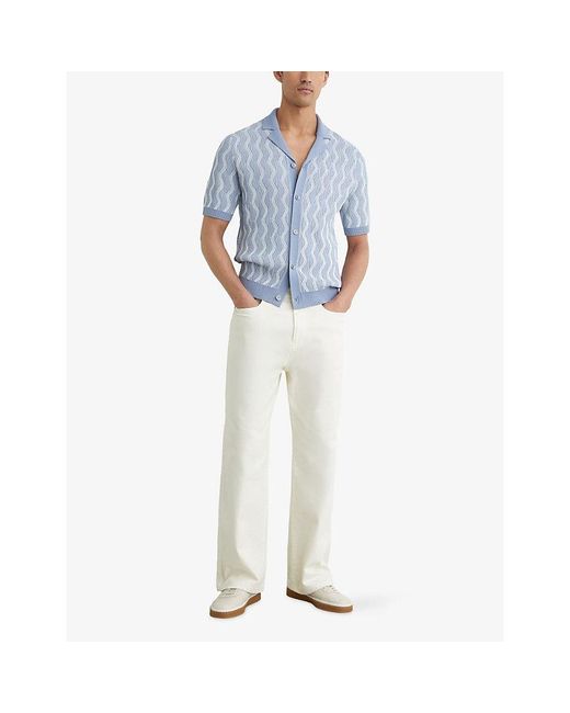 Reiss Blue Johnny Wave-Pattern Knitted Shirt for men