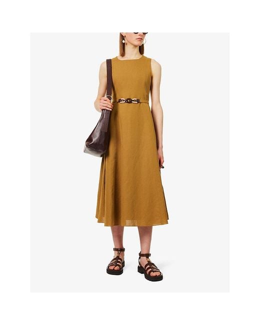 Max Mara Natural Amelie Relaxed-fit Cotton And Linen-blend Midi Dress