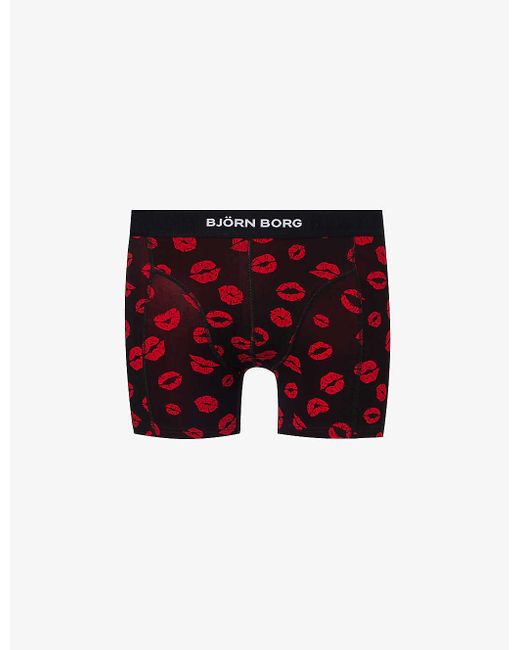 Björn Borg Red Branded-waistband Patterned Stretch-cotton Boxers for men