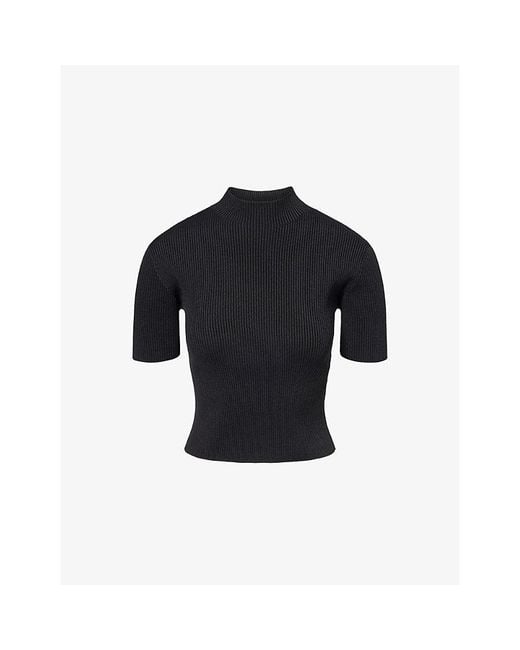 CFCL Blue High-Neck Short-Sleeve Knitted Top