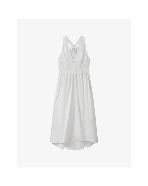 Reiss White Yana V-neck Cut-out Stretch-cotton Midi Dress