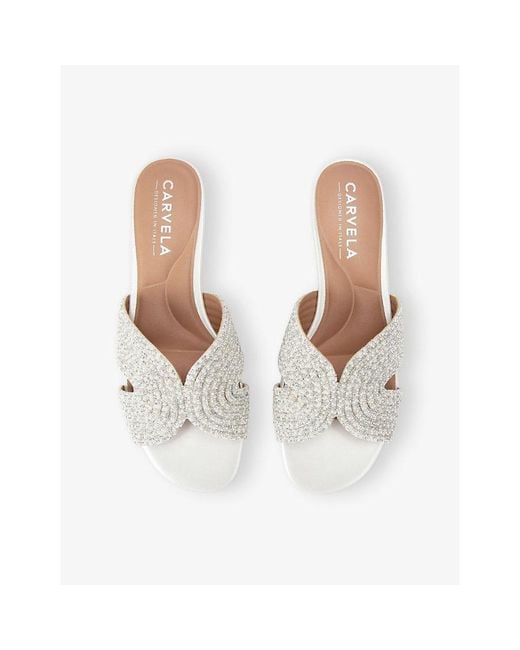 Carvela Kurt Geiger White Gala Crystal-Embellished Mules