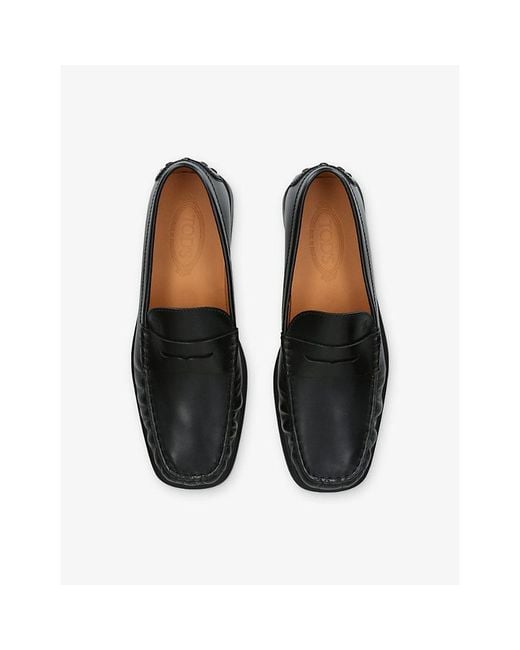 Tod's Black Arricciato Leather Loafers for men