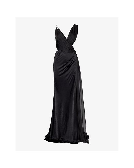 Roberto Cavalli Black Cut-out V-neck Woven Maxi Dress