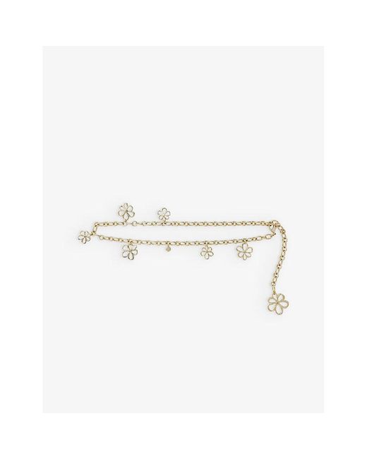 Maje White Flower-embellished Gold-tone Brass Chain Belt