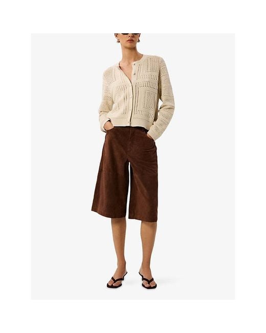 Whistles Natural Crochet-Detail Relaxed-Fit Cotton-Knit Cardigan