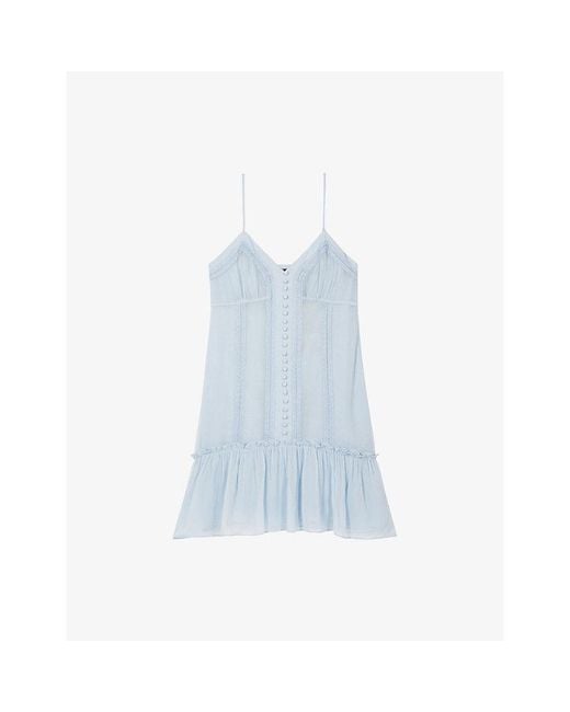 The Kooples Blue Fitted Lace-Embroidered Woven Mini Dress