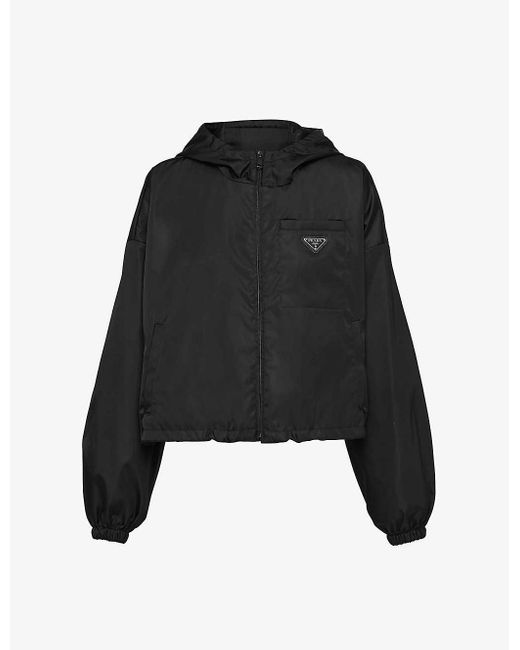 Prada Black Re-nylon Brand-plaque Recycled-nylon Hooded Jacket