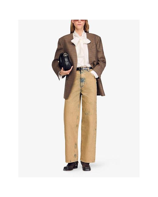 Sandro Natural Wide-Leg Faded-Wash Denim Jeans