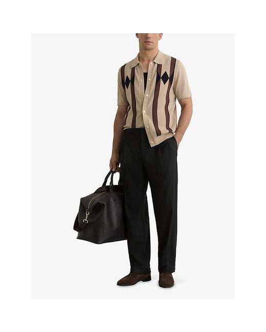 Reiss Natural Axis Argyle-Print Short-Sleeve Knitted Shirt for men