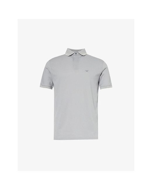 Emporio Armani Gray Logo-embroidered Cotton-jersey Polo Shirt for men