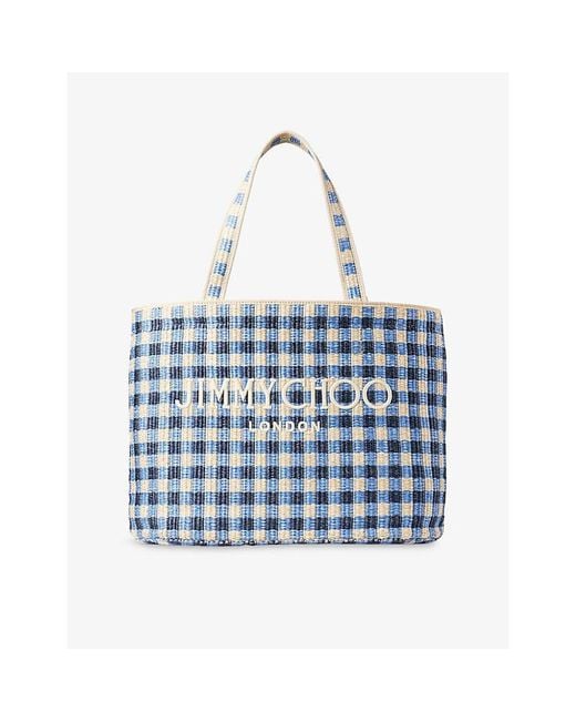 Jimmy Choo Blue East-West Beach Raffia Tote Bag