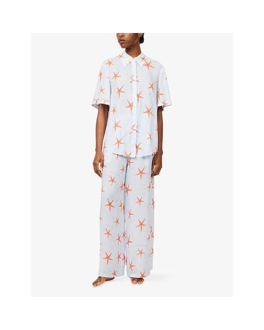 It's 9pm White X Oceanus Antibes Starfish-Print Woven Pyjama Set