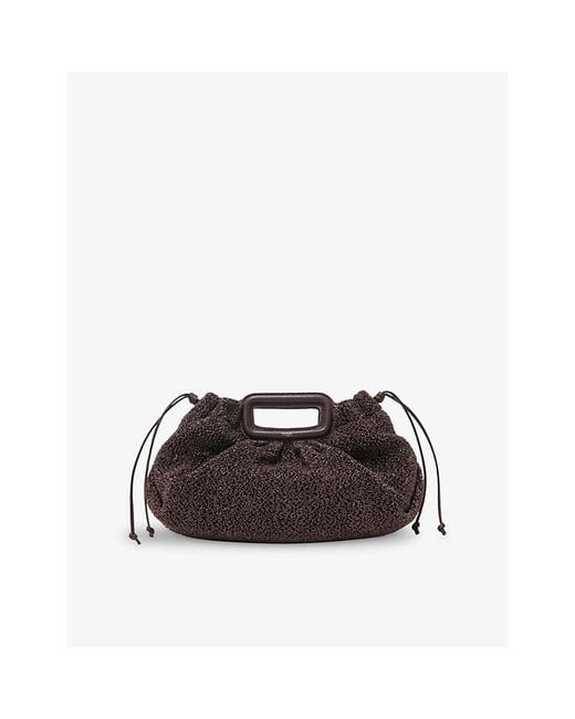 Maje Brown Mipli Bouclé-Effect Woven Clutch Bag