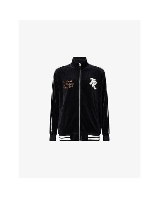 True Religion Black Embroidered Piping-Detailed Velour Tracksuit Jacket for men