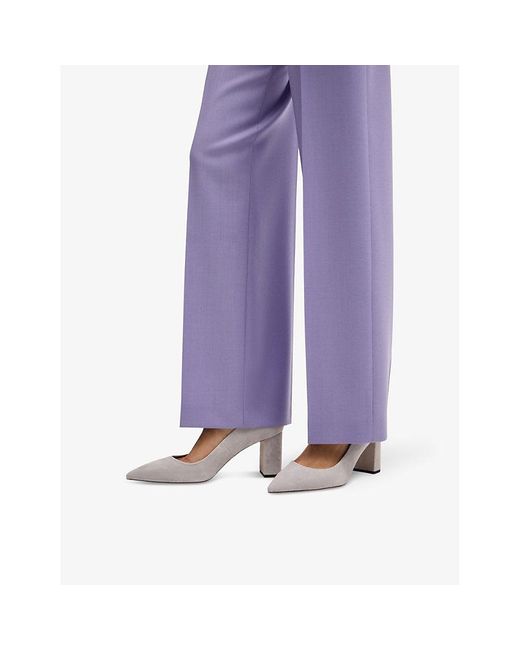 Boss White Pointed-Toe Logo-Rivet Suede Pumps
