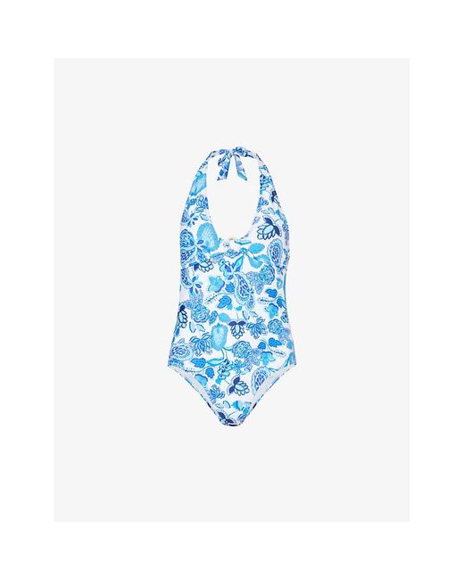 Aspiga Blue Graphic-pattern Stretch Recycled-polyester Swimsuit