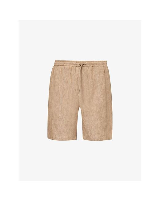 Emporio Armani Natural Relaxed-fit Elasticated-waistband Linen Shorts for men