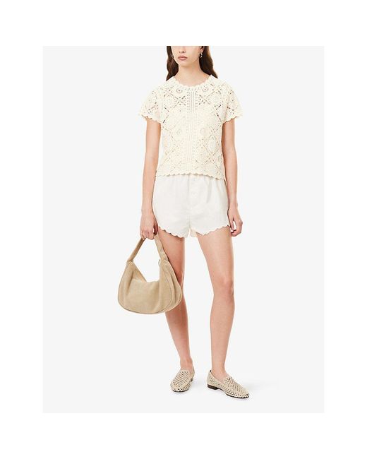 ME+EM Natural Open-Knit Crochet Cotton Top