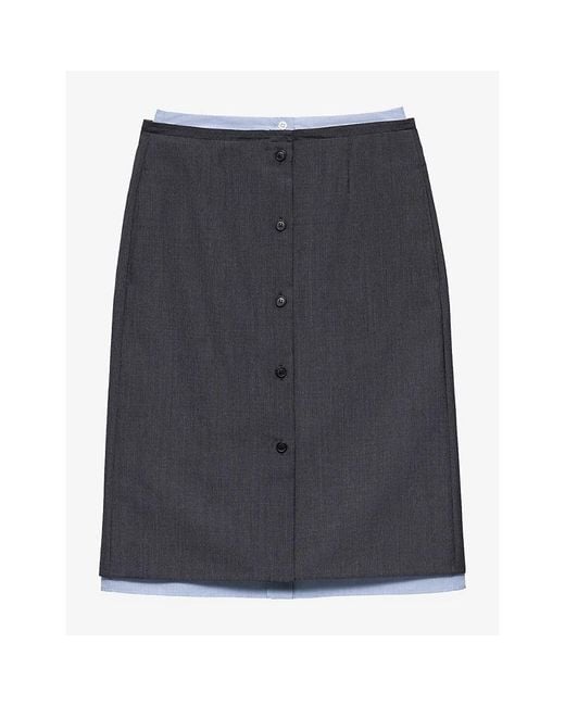 Prada Blue Light Mohair And Chambray Midi Skirt