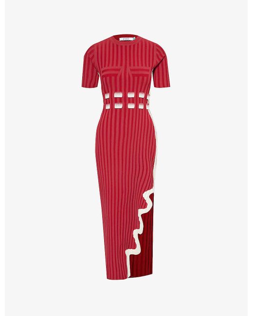 Ph5 Red Jodie Asymmetric-hem Recycled Viscose-blend Maxi Dress