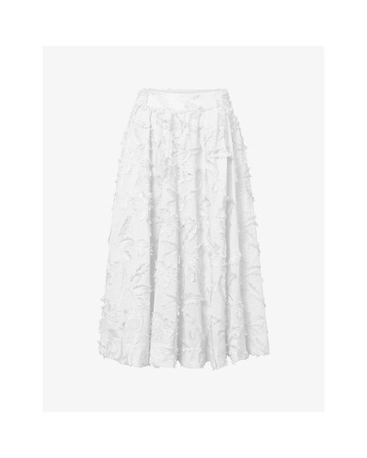 Twist & Tango White Meadow A-line Organic-cotton Midi Skirt