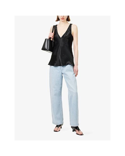 Agolde Black X Maria Mcmanus Deep V-Neck Satin Tunic Top