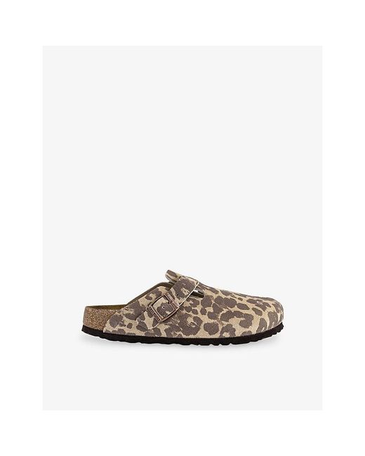 Birkenstock Brown Boston Leopard Suede Clogs