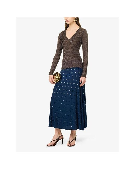 Missoni Brown V-Neck Metallic Rib-Knit Jumper