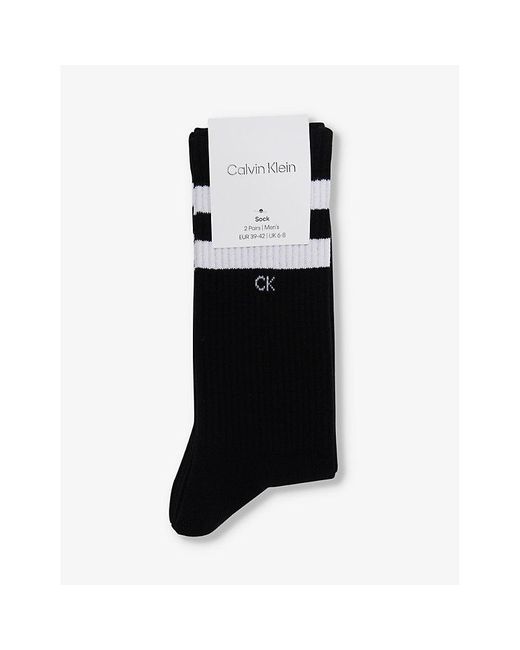 Calvin Klein Black Branded Ribbed-trim Pack Of Two Cotton-blend Socks for men