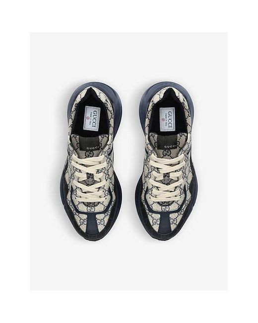 Gucci Blue Rhyton gg-print Leather And Canvas Trainers for men