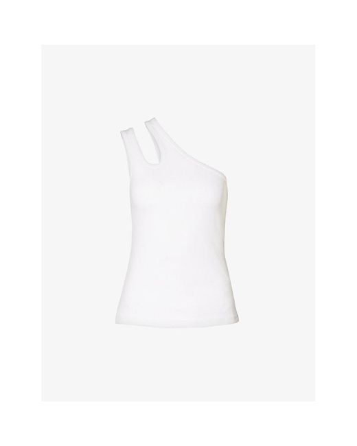 REMAIN Birger Christensen White One-shoulder Cut-out Stretch-organic Cotton Top