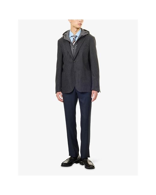 Corneliani Black Hooded Cashmere-Flannel And Wool Jacket for men