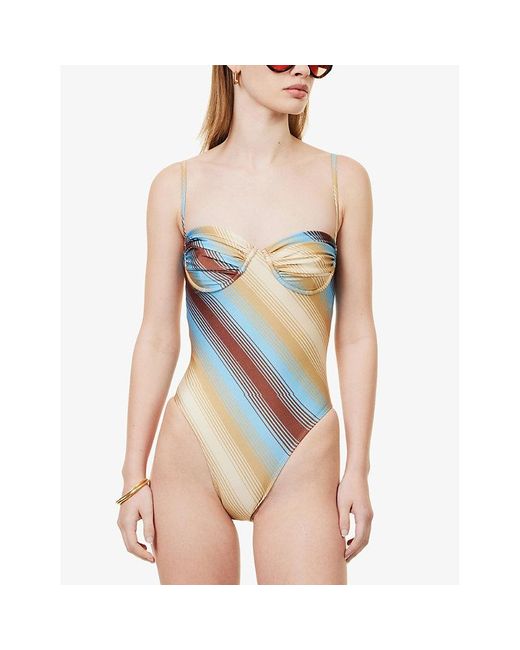 Faithfull The Brand Blue Gabriella Striped Swimsuit