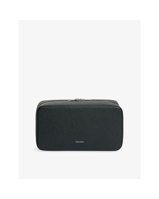 Sandro Black Logo-Embossed Leather Washbag for men