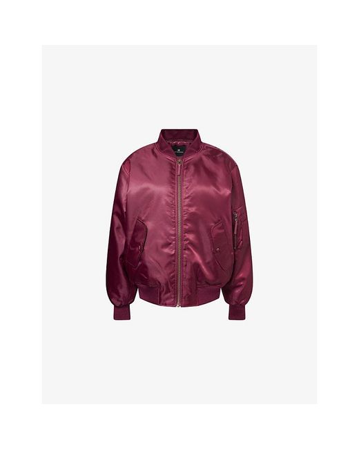 Anine Bing Red Leon Zip-Pocket Woven Bomber Jacket