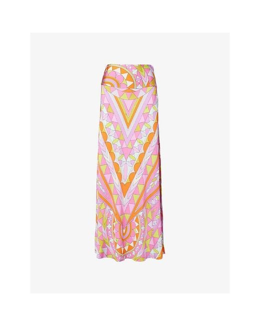 Emilio Pucci Pink Printed Satin-Jersey Maxi Skirt